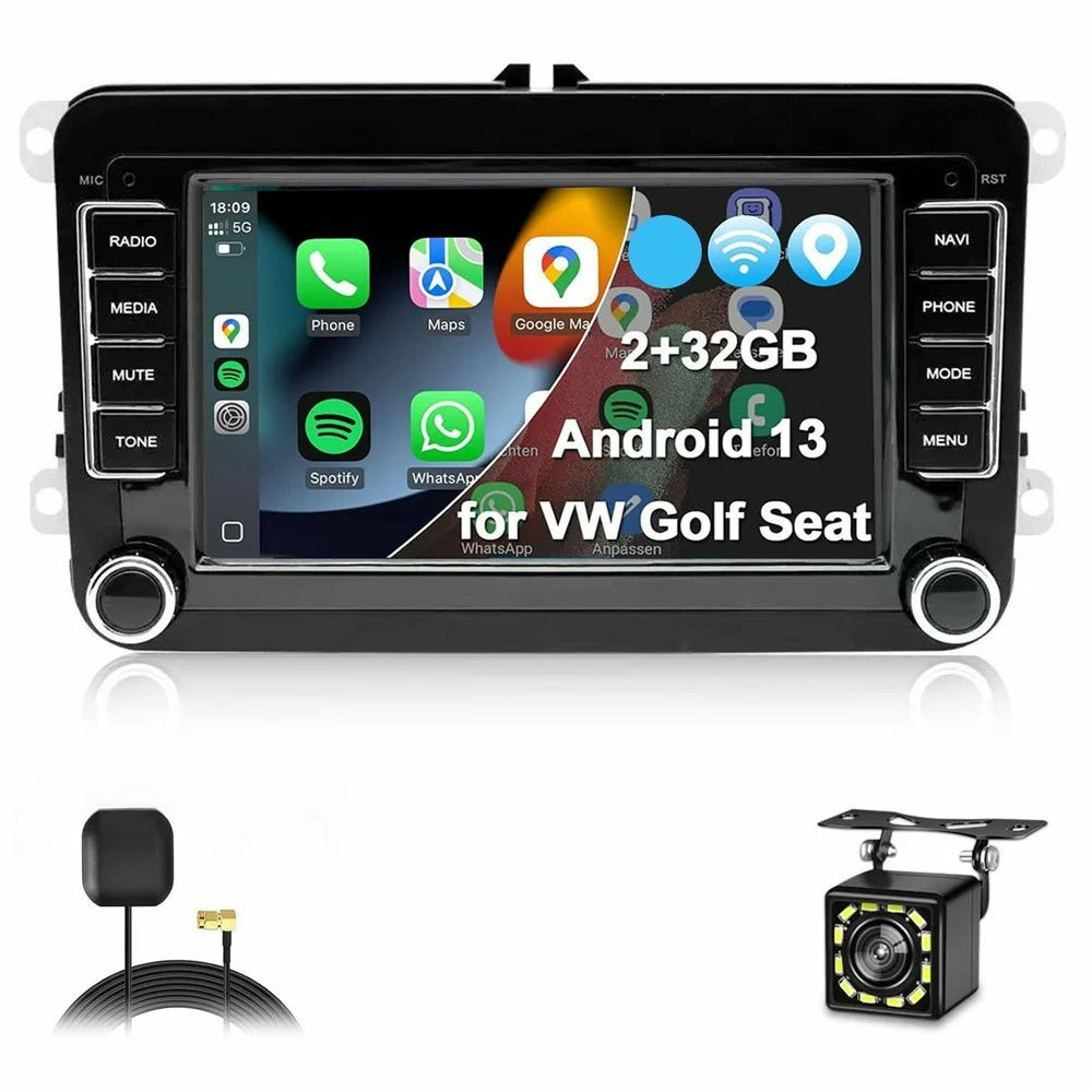 7 Inch Android 13 Car Stereo Radio for Volkswagen Jetta / Beetle / Tigen / Passat / Golf / Polo / Mainz / Turan / Bora / Yada / Skoda Octavia / SEAT Altay 2GB+32GB Wireless Carplay Touch Screen Car Radio - Black - 1