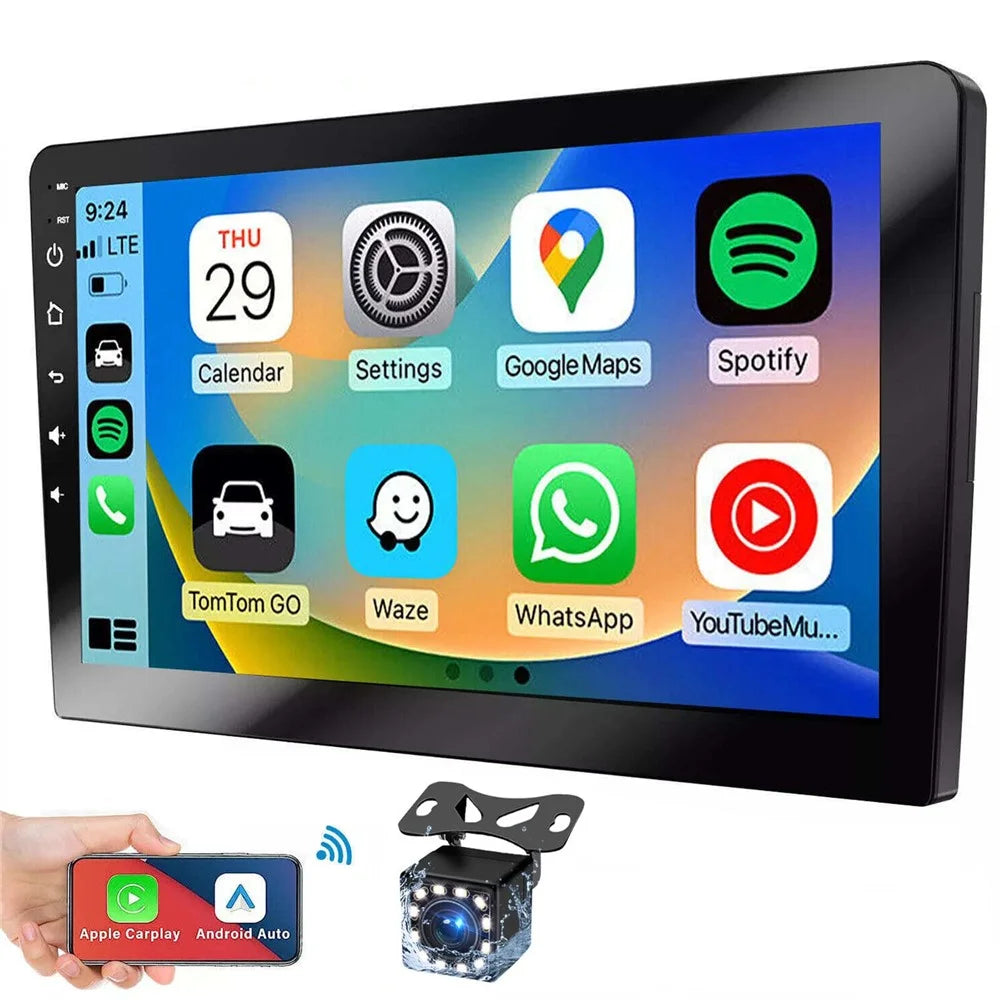 R911C 2+32GB 9 Inch Android 15 Wireless CarPlay Android Auto GPS Navigation Screen with 12-LED Rearview Camera - 1