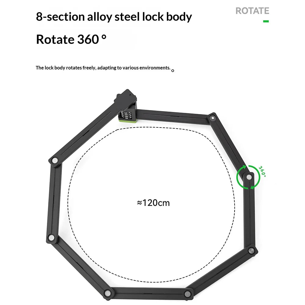 ROCKBROS 4 Digit Folding Lock for Bicycle Motorcycle Electric Bike Anti Theft Security Lock Riding Equipment - Black Green / One Size - 4