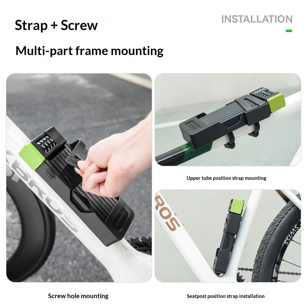 ROCKBROS 4 Digit Folding Lock for Bicycle Motorcycle Electric Bike Anti Theft Security Lock Riding Equipment - Black Green / One Size - 5