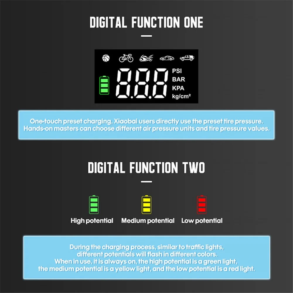 CARSUN c1808 Cordless Tire Inflator Digital Display Portable Air Compressor with LED Light for Motorcycle Bicycle - 5