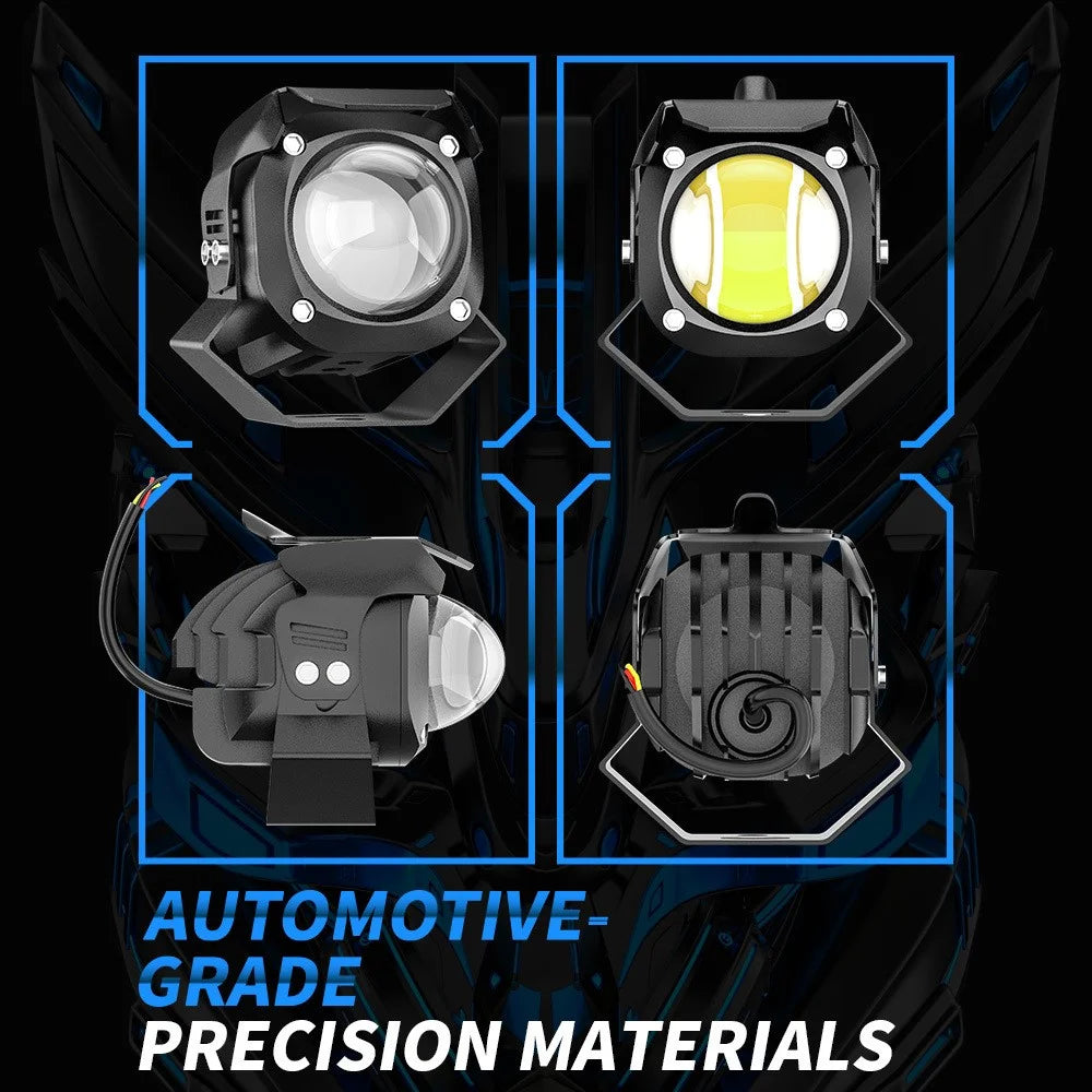 Motorcycle LED Spotlight White+Yellow High Low Beam Light Motorbike Fog Lamp - 4