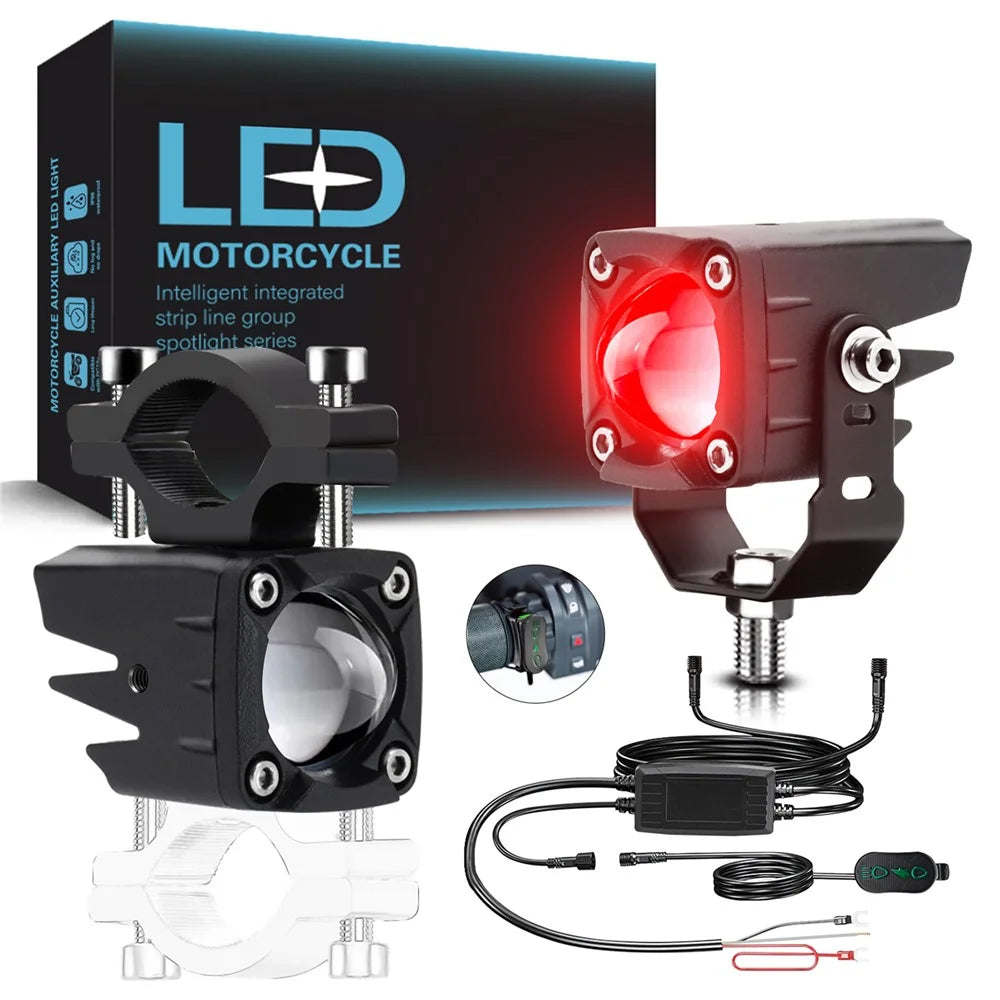 1 Pair Motorcycle LED Spotlight 180W Flashing Lamp for Motorbike Electric Vehicle Modification - Red Light - 1