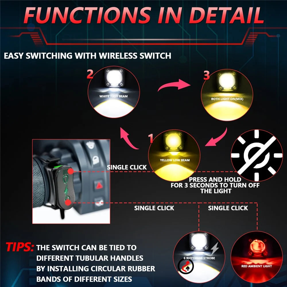 1 Pair Motorcycle LED Spotlight 180W Flashing Lamp for Motorbike Electric Vehicle Modification - Red Light - 6