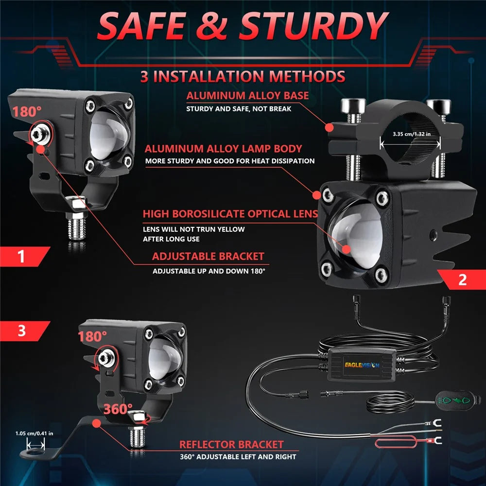 1 Pair Motorcycle LED Spotlight 180W Flashing Lamp for Motorbike Electric Vehicle Modification - Red Light - 7