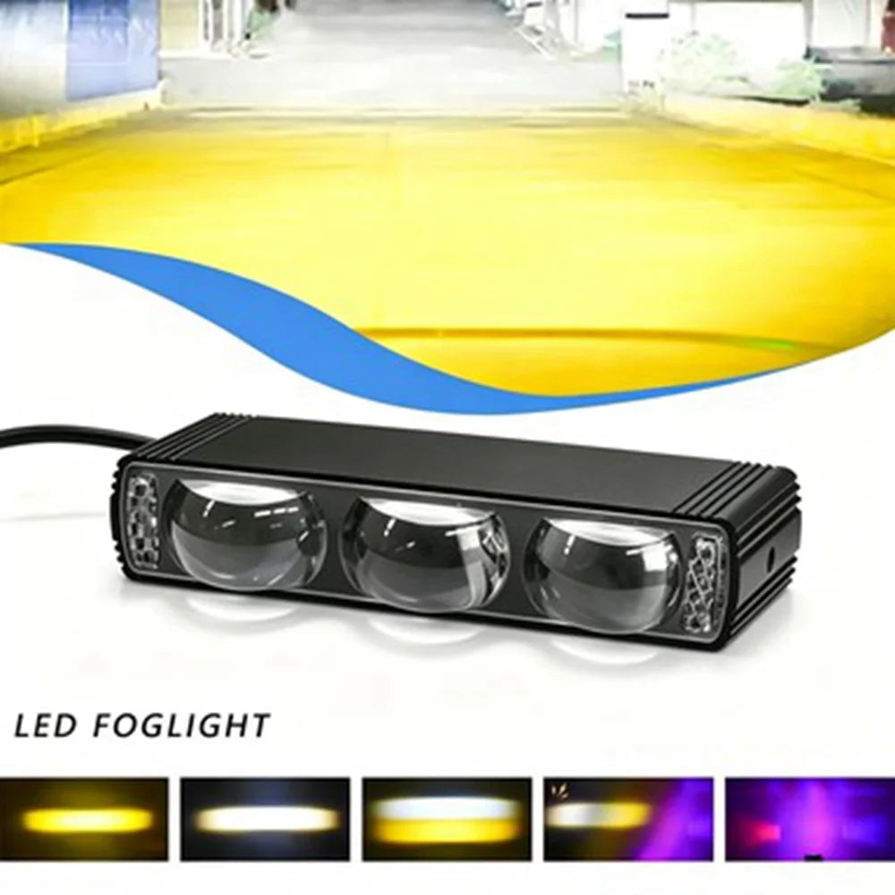 Triple Lens LED Fog Light White + Yellow Light 10W High Low Beam Motorcycle Headlight - Black - 2