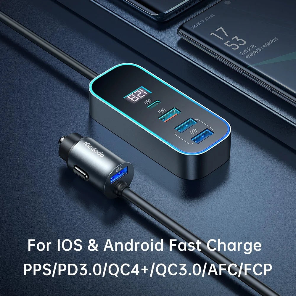 MCDODO CC-1900 107W Digital Display USB-A*4+Type-C*1 5-Port Car Charger with 1.5m Cable, Dark Grey - 6