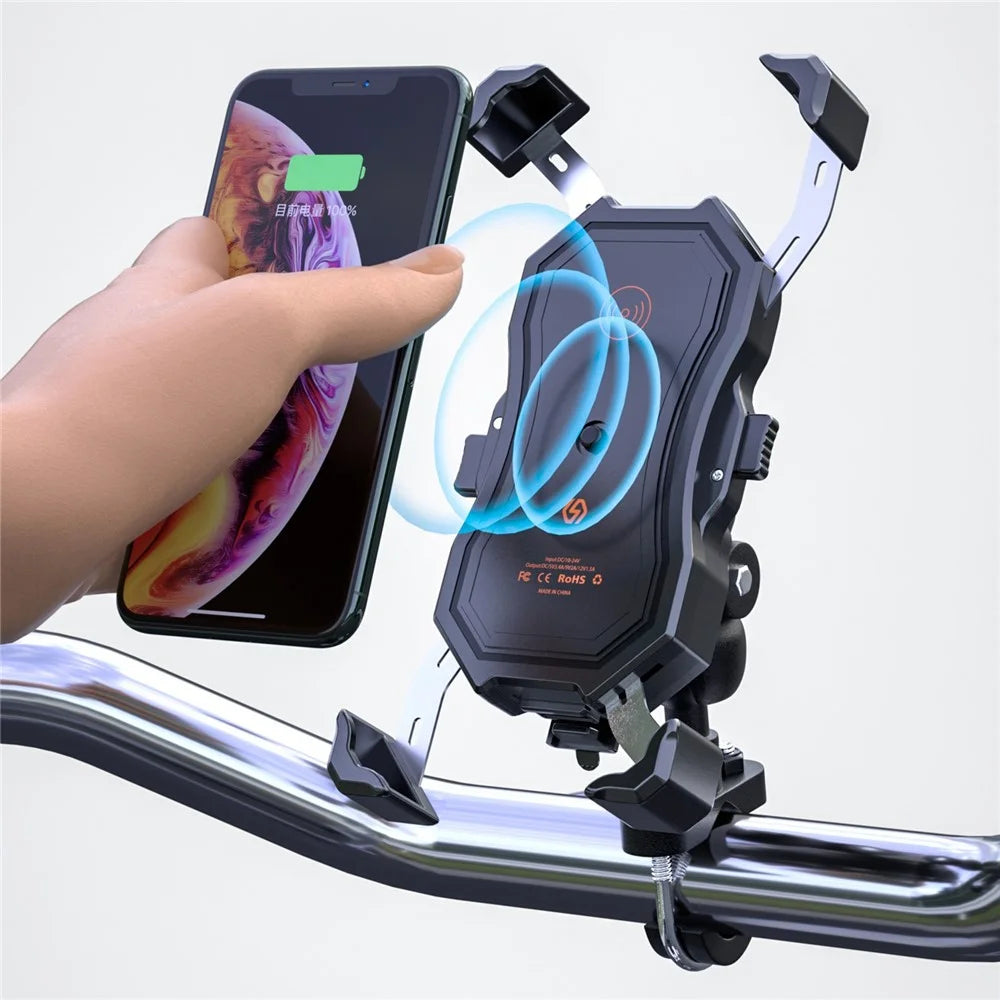 ZH-1288C1 Rotation Motorcycle Qi Wireless+USB Fast Charging Phone Mount Charger Handlebar Cellphone Holder - 6
