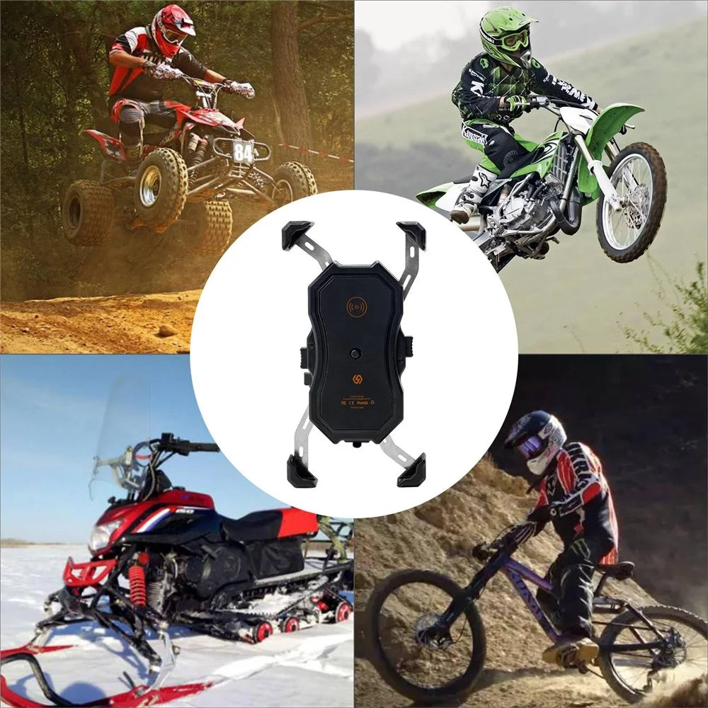 ZH-1288C1 Rotation Motorcycle Qi Wireless+USB Fast Charging Phone Mount Charger Handlebar Cellphone Holder - 7