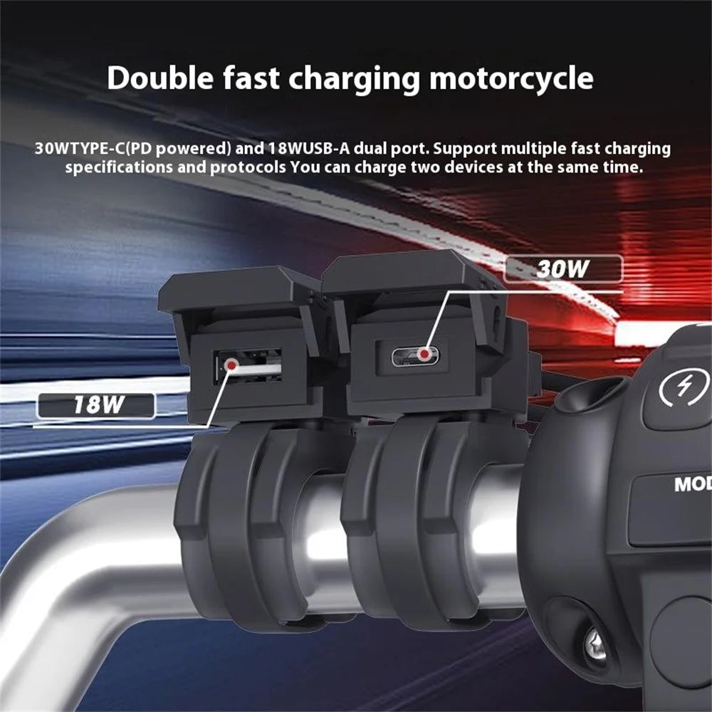 WUPP CS-1849D1 Motorcycle Charger USB-A+Type-C Motorbike Handlebar Charger - 5