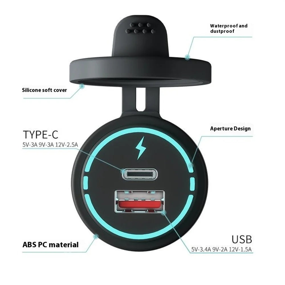 WUPP ZH-1786B1 QC3.0 USB+Type-C Charger IP66 Waterproof Socket with Silicone Cap - 7