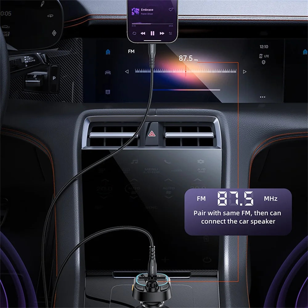 YESIDO Y70 Bluetooth-compatible 5.3 FM Transmitter Car Charger Hands Free Calling MP3 Player - 5