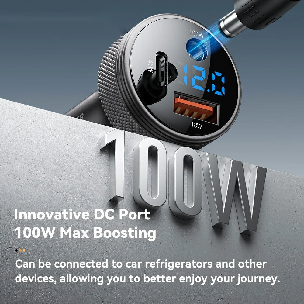 ESSAGER 150W Aluminum Alloy Digital Display Car Charger with DC + USB A + Type-C Port Fast Charging Adapter for Car - Grey - 3
