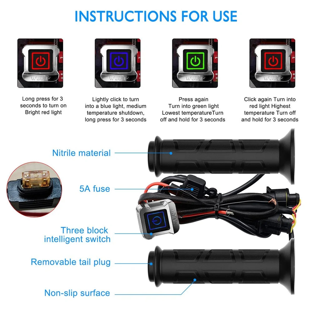 ZH-983F2 1 Pair For ATV Motorcycle Intelligent 3 Gears Temperature Adjustable Heated Grips Winter Warmer Electric Heating Hand Grips - 4