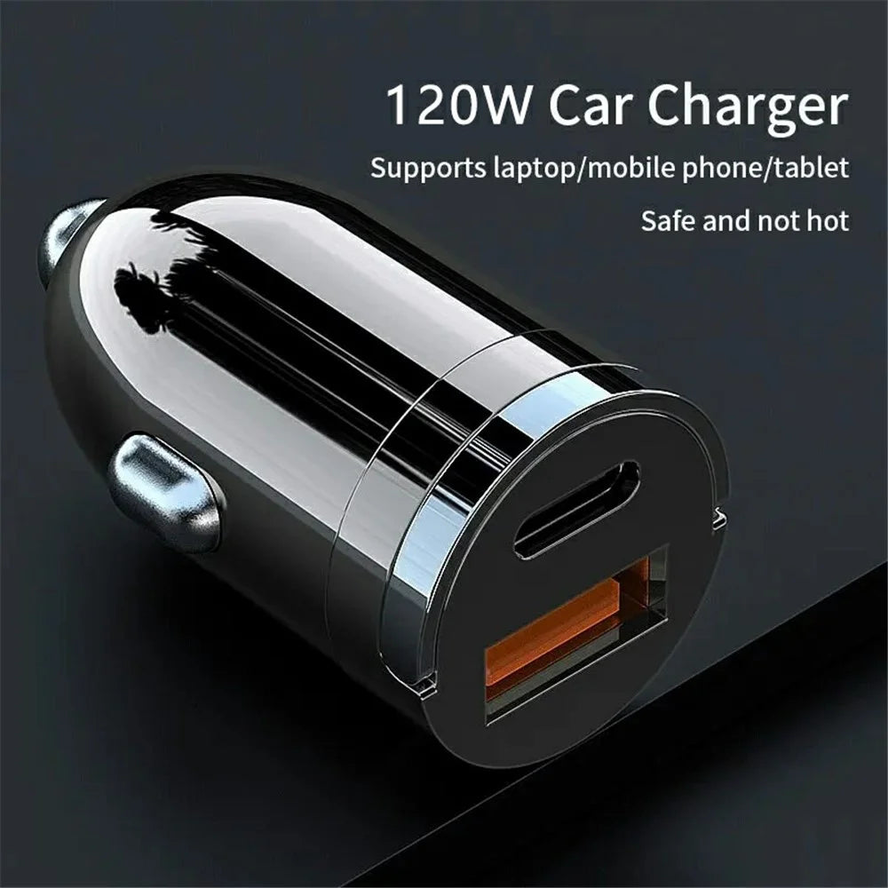G20 12-24V 120W USB+Type-C Phone Fast Charging Adapter Car Charger with Type-C to 8Pin Cable - 5