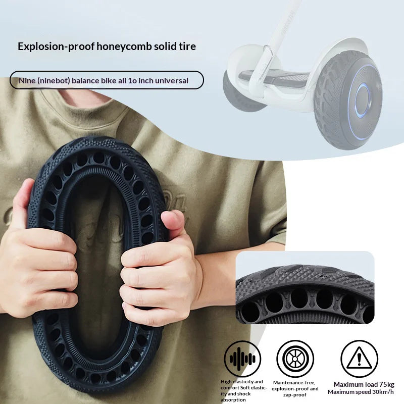 10x2.75 Inch Honeycomb Solid Tire 70 / 65-6.5 for Ninebot Balance Scooter Anti-Puncture Rubber Replacement Tyre - 10X2.75 / 6.5 (70 / 60 / 6.5) - 2