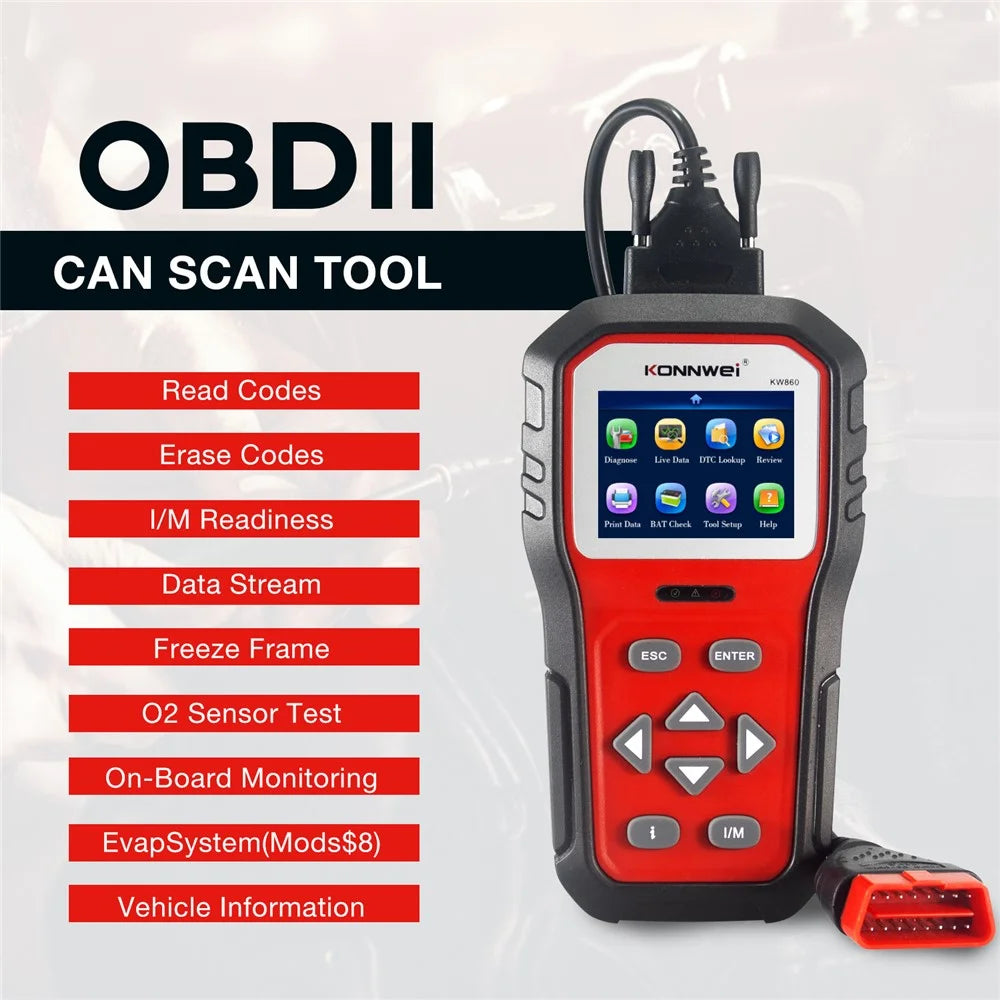 KONNWEI KW860 OBDII Scanner Code Reader Engine Fault Reader Erase/Reset Fault Codes Diagnostic Scanner - 7