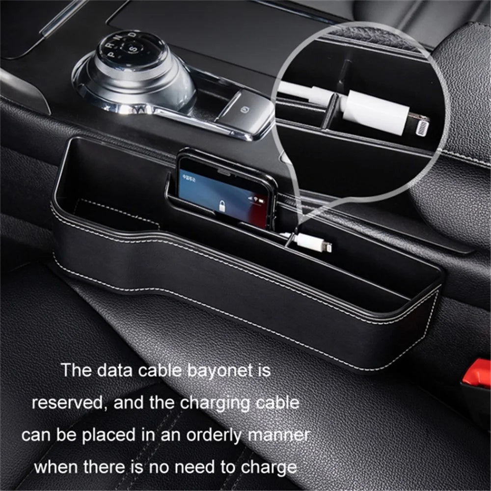 Driver Side Car Front Seat Seam Storage Box Phone Drink Can Holder Seat Gap Organizer - Black / Leather Material - 5