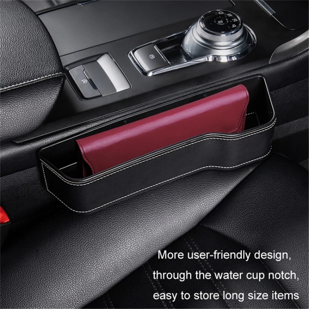 Driver Side Car Front Seat Seam Storage Box Phone Drink Can Holder Seat Gap Organizer - Black / Leather Material - 6