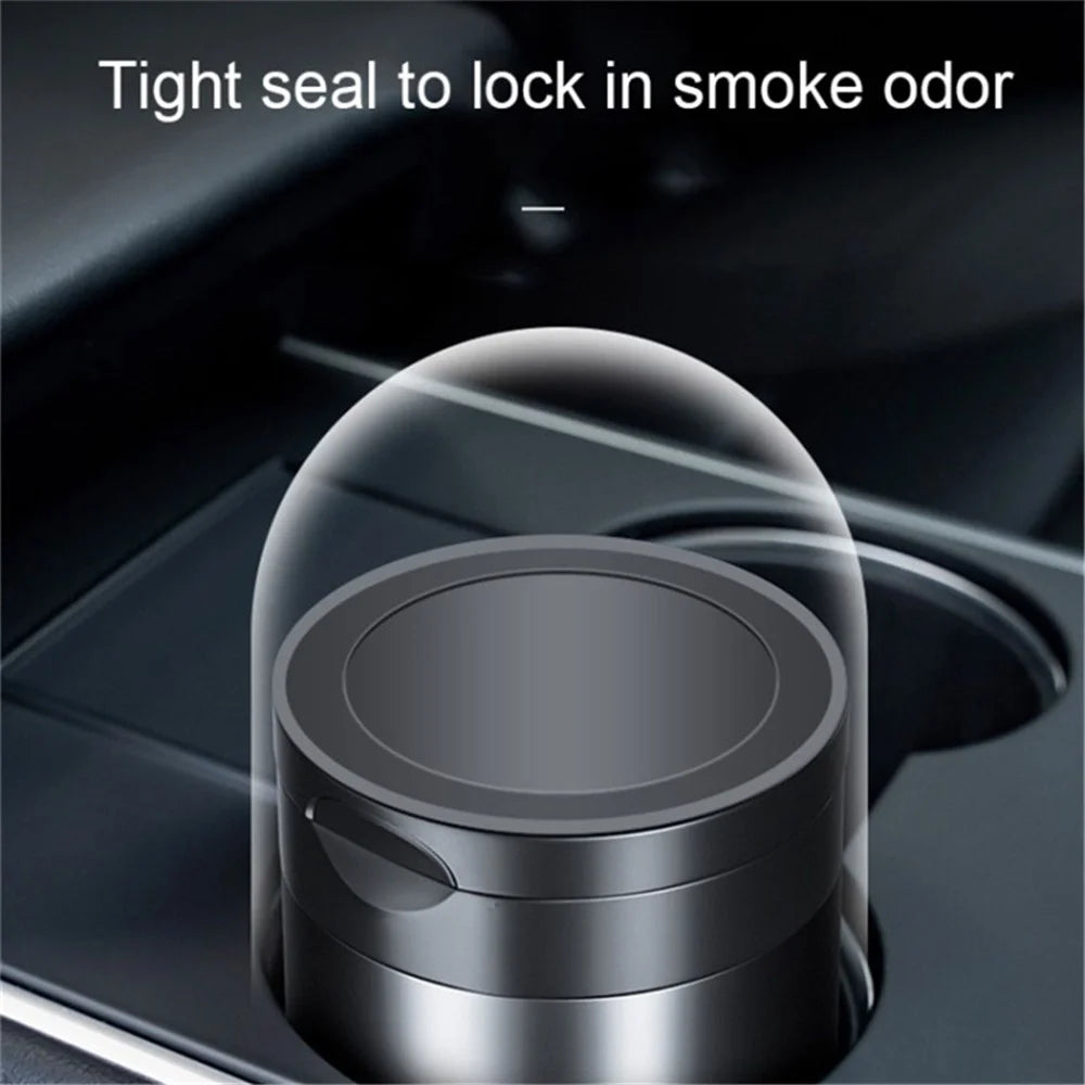 Aluminum Alloy Car Ashtray with LED Light Flame Retardant Good Sealing Ash Storage Holder - Silver - 3