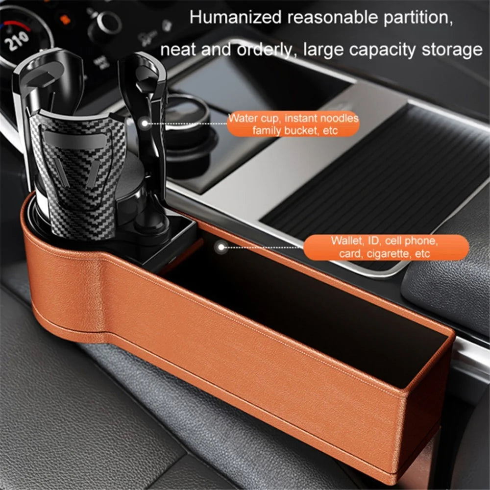 2Pcs / Set Car Crevice Storage Box ABS+PU Leather Seat Gap Filler Cup Holder, Driver + Front Passenger Side - Black+Red - 6