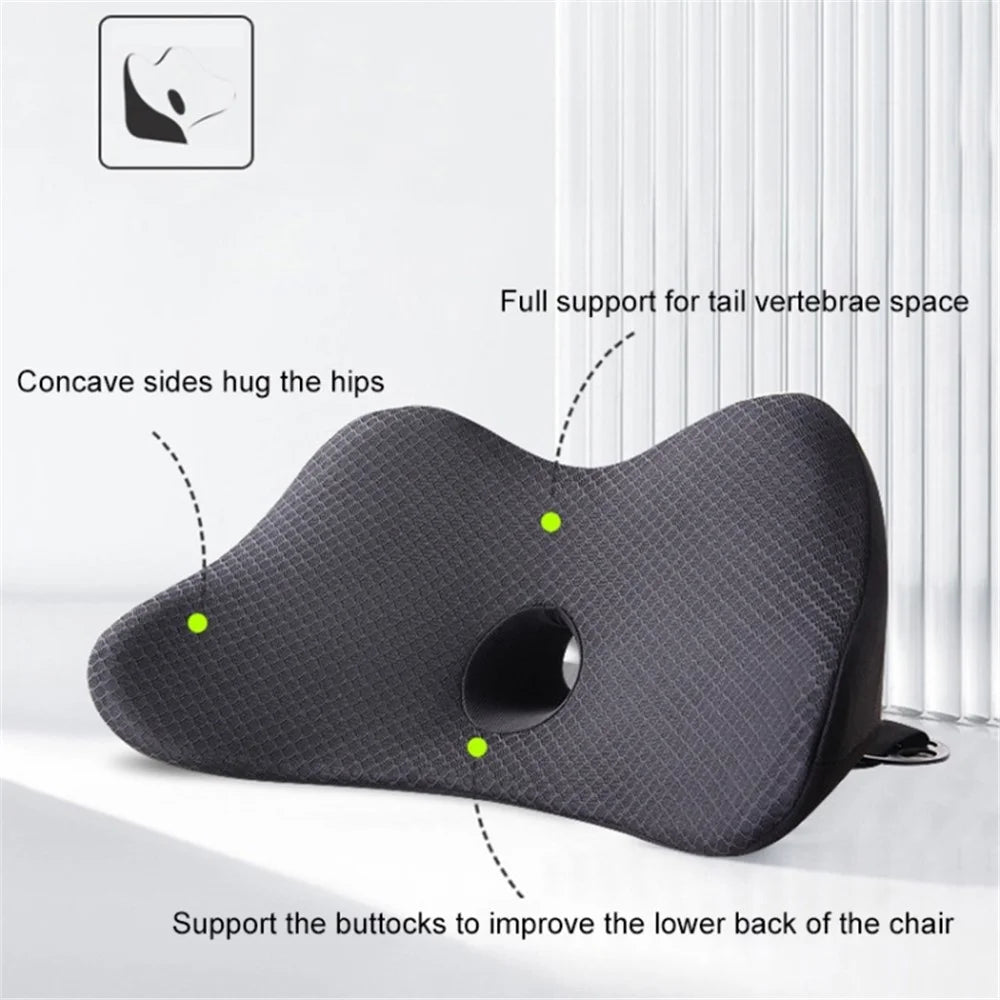 Car Seat Waist Support Cushion Memory Foam Breathable Fatigue Relieve Lumbar Cushion - Black - 2