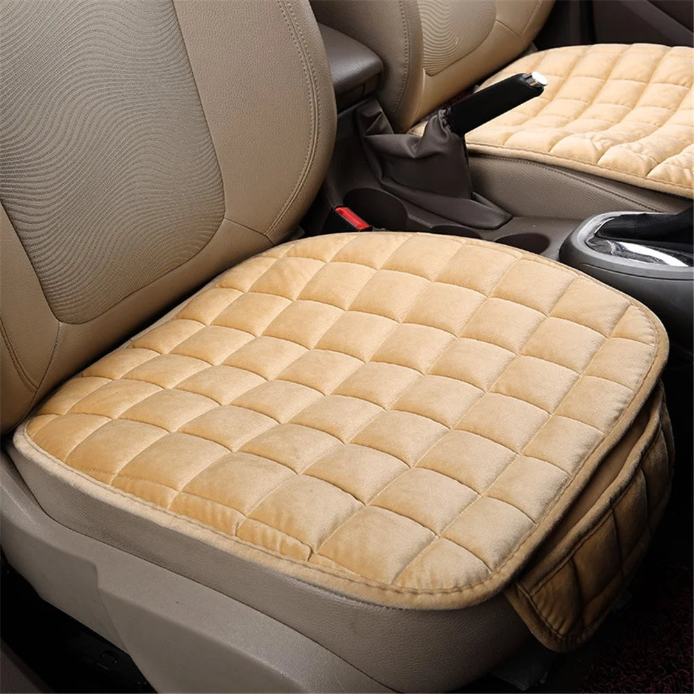 Non-slip Winter Car Front Seat Cover Pad Universal Warm Velvet Cushion with Pocket - Beige - 1