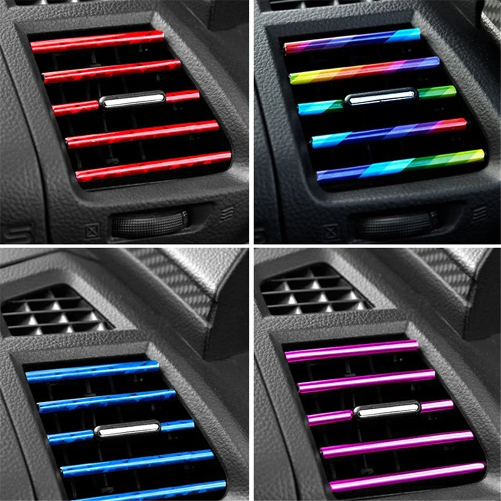 10Pcs Car Air Outlet Decorative Strips Vehicle Trim Air Vent Flexible PVC Decor Strips - Blue - 7