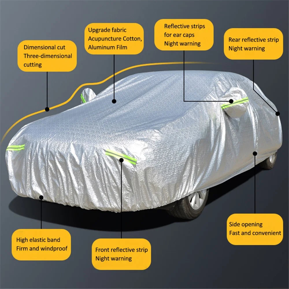 Car Cover Waterproof All Weather Rain Sun UV Protection Aluminum Foil Cover with Reflective Strips / Storage Bag - 2XL - 5