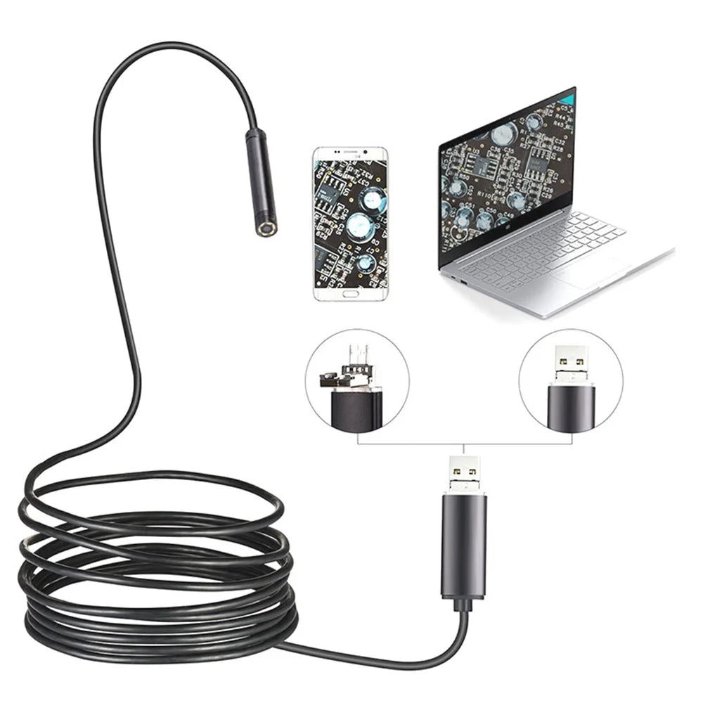 1m Hard Wire Endoscope Camera Waterproof 6-LED 5.5mm Inspection Camera Lens Borescope for Micro USB / USB Interface Cell Phones and Computers - 5