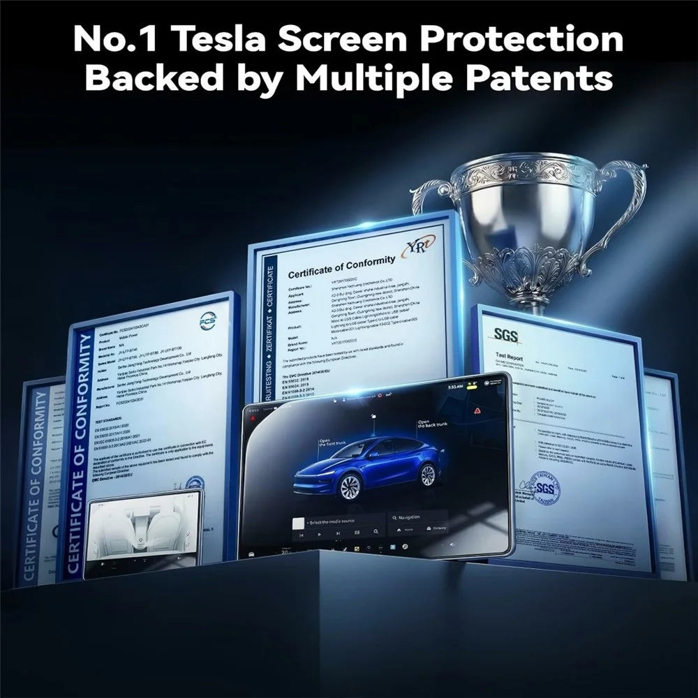 For Model Y (2020-2025) / Model 3 (2017-2023) Tempered Glass Film Kit Center Console Rearview Mirror Screen Protector - Transparen - 6