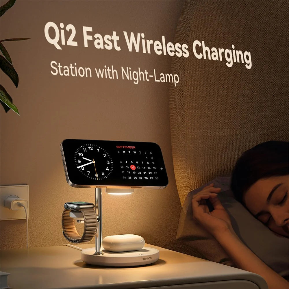 JOYROOM JR-W23 4 in 1 Magnetic Wireless Charger Qi2 Fast Charging Stand with Night Light - 3