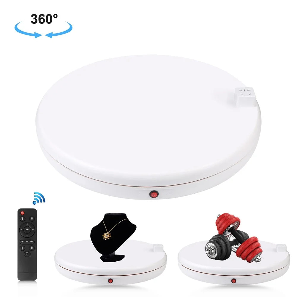 PULUZ PU3148 45cm Electric Turntable Remote Control Rotating Display Stand with Power Socket, Loading: 100kg - UK Plug / White - 1