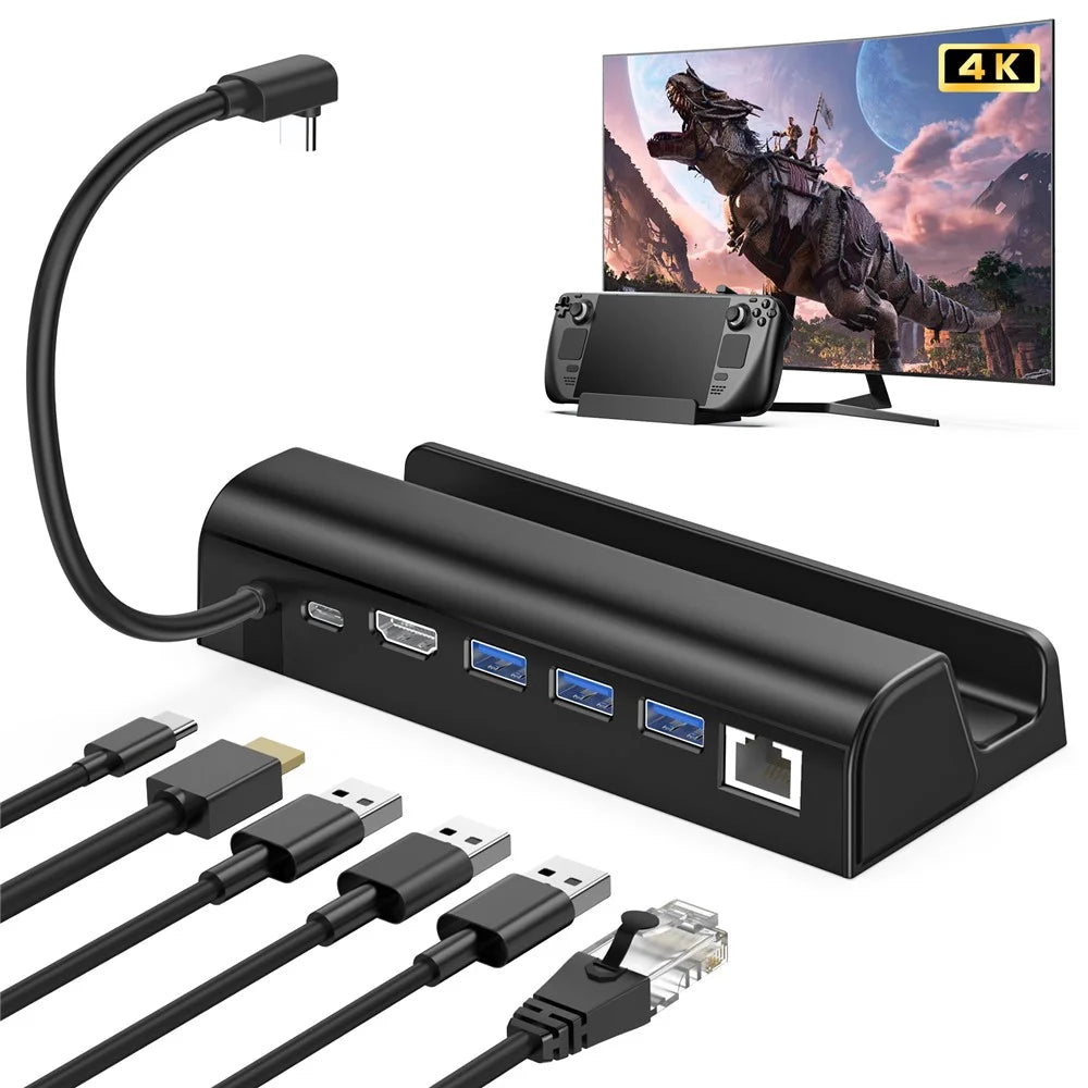 6 in 1 Docking Station for Steam Deck Dock HD 4K / 60Hz, Gigabit Ethernet, 3 USB3.0, USB-C Port Portable Hub with Stand - 2