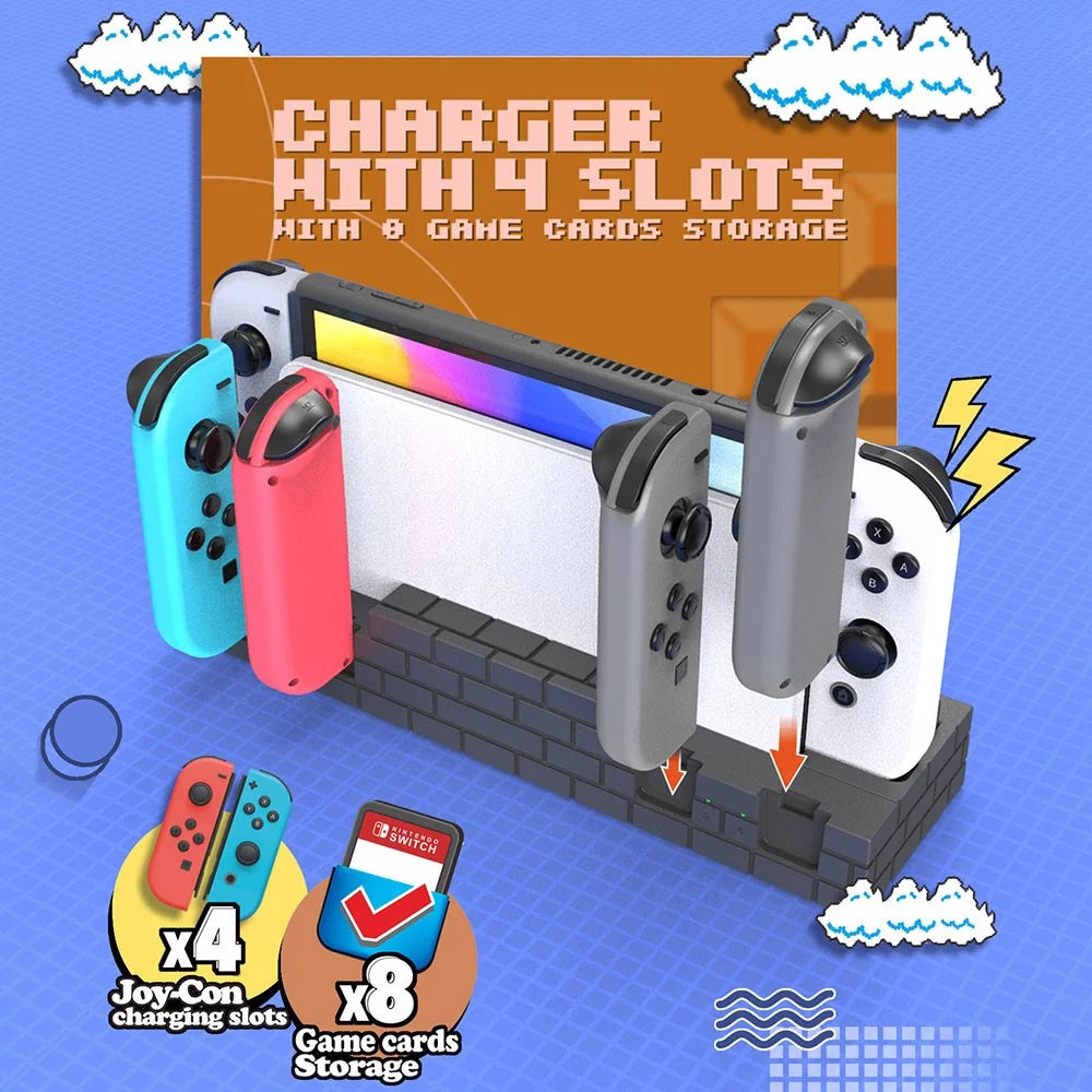 TOPWOLF HS-SW488 For Nintendo Switch / Switch OLED Joy-Con Controllers Charging Dock Game Card Holder - Brick Red - 2