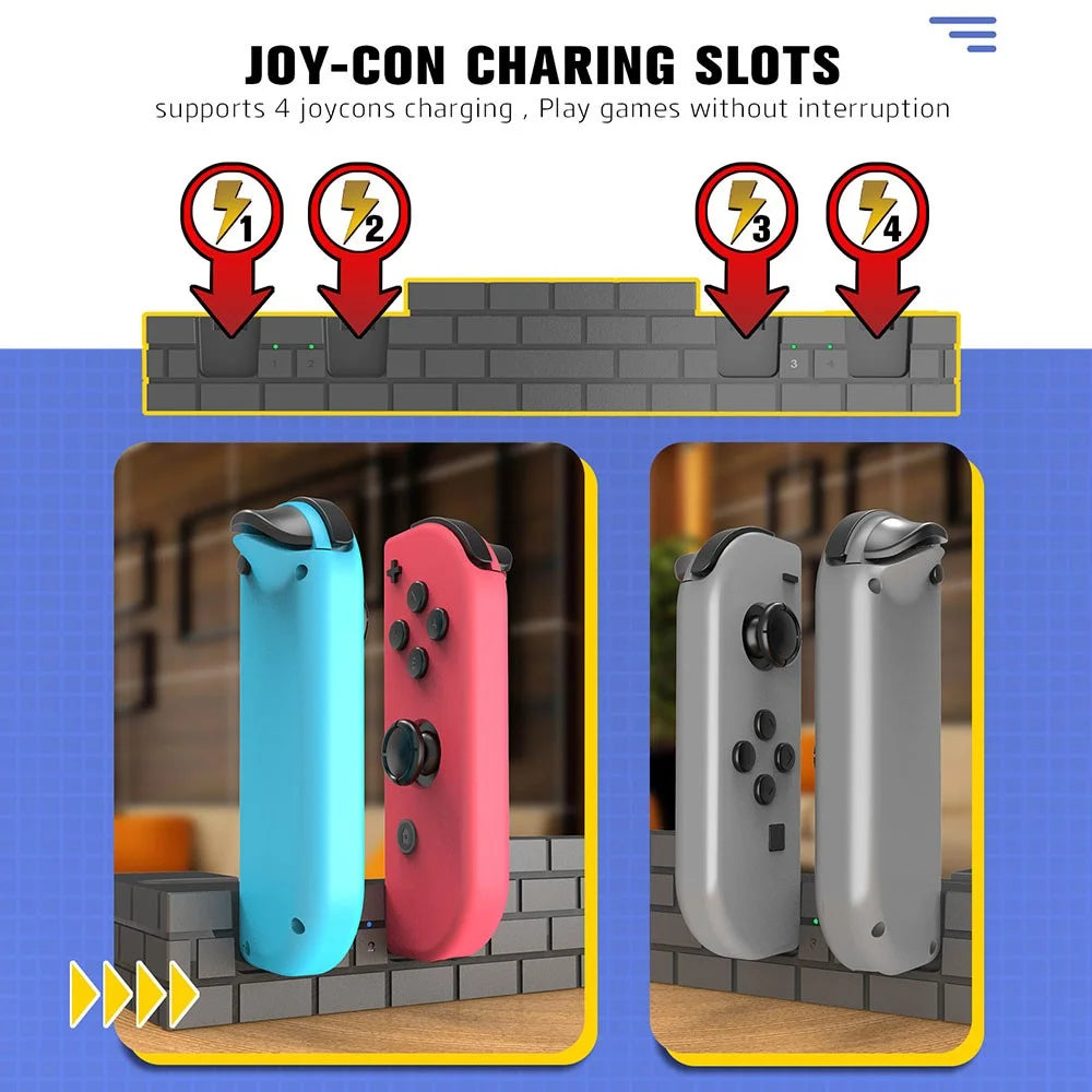 TOPWOLF HS-SW488 For Nintendo Switch / Switch OLED Joy-Con Controllers Charging Dock Game Card Holder - Brick Red - 4