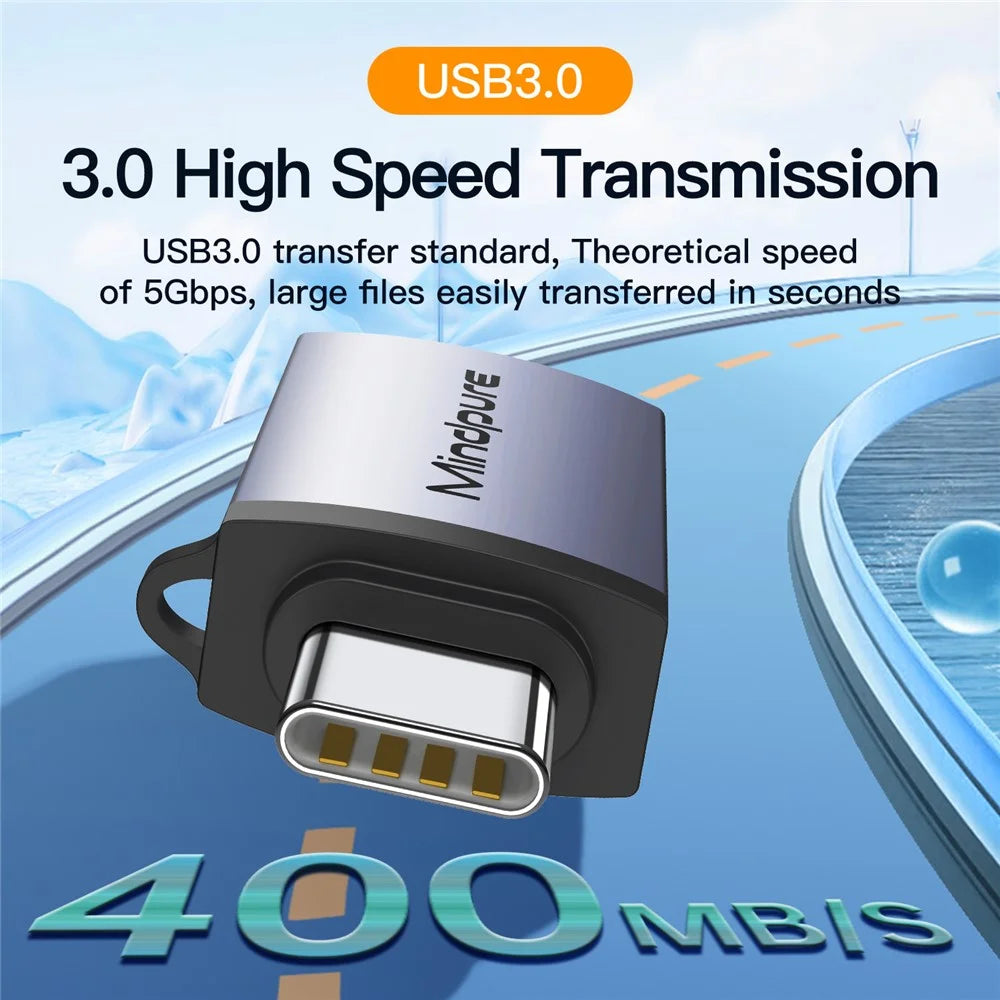 MINDPURE USB 3.2 Gen2 / Type-C Mini Converter OTG Adapter with Anti-Loss Lanyard - AD56 / Type-C to USB - 2