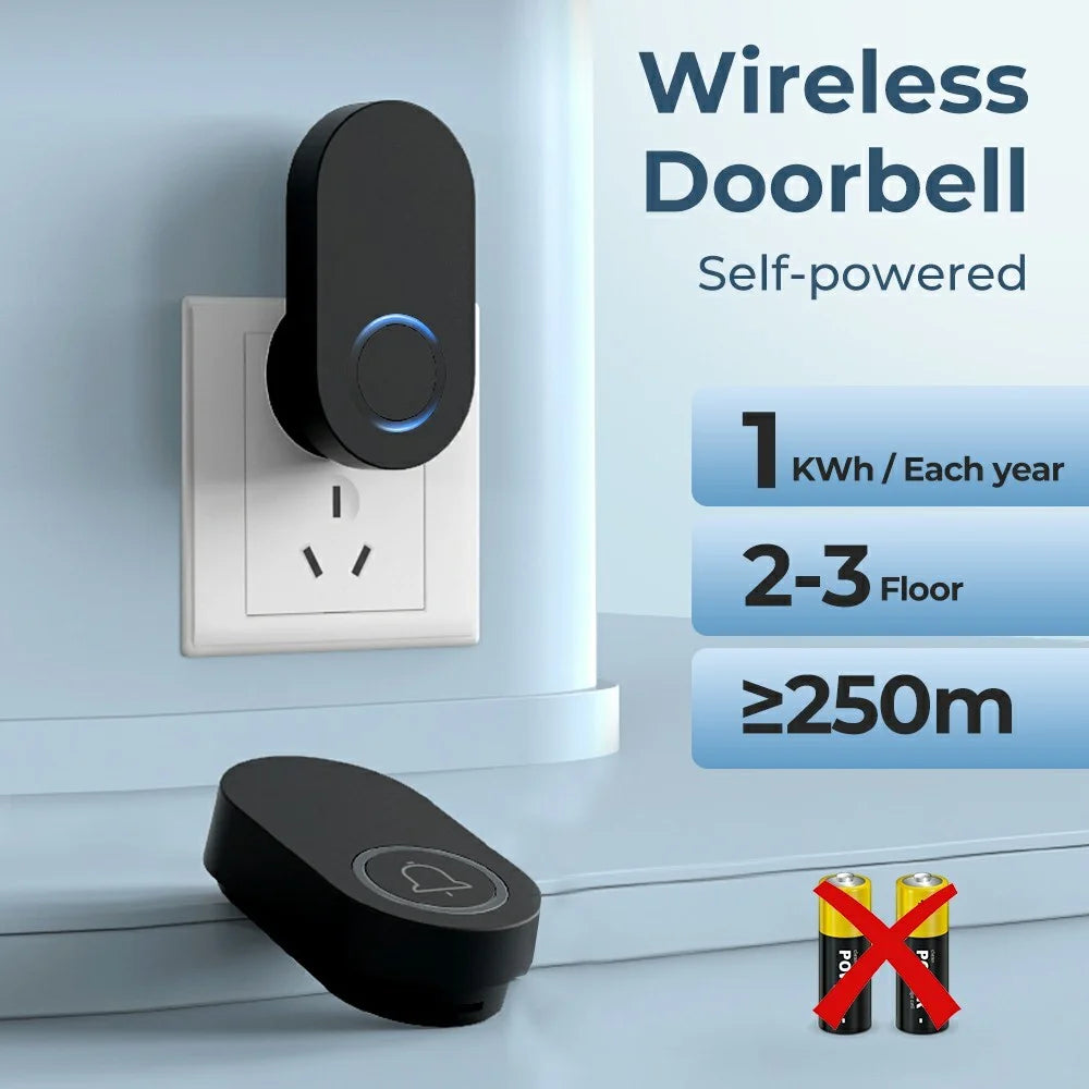 ML008-B-21UK 60 Melodies Wireless Self-Powered Doorbell Ring UK Plug / Black, 2 Transmitter + 1 Receiver - 2