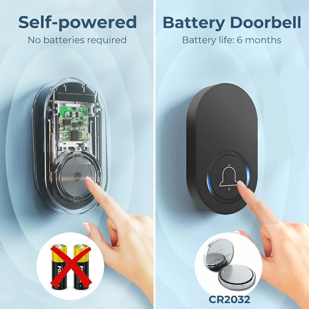 ML008-B-21UK 60 Melodies Wireless Self-Powered Doorbell Ring UK Plug / Black, 2 Transmitter + 1 Receiver - 4