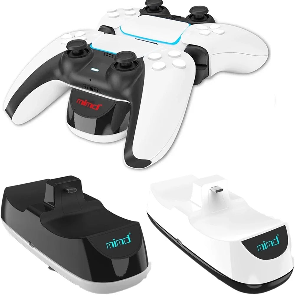 Dual USB Charging Dock Charger Stand with LED Indicator for PS5 Gaming Console - Black - 5