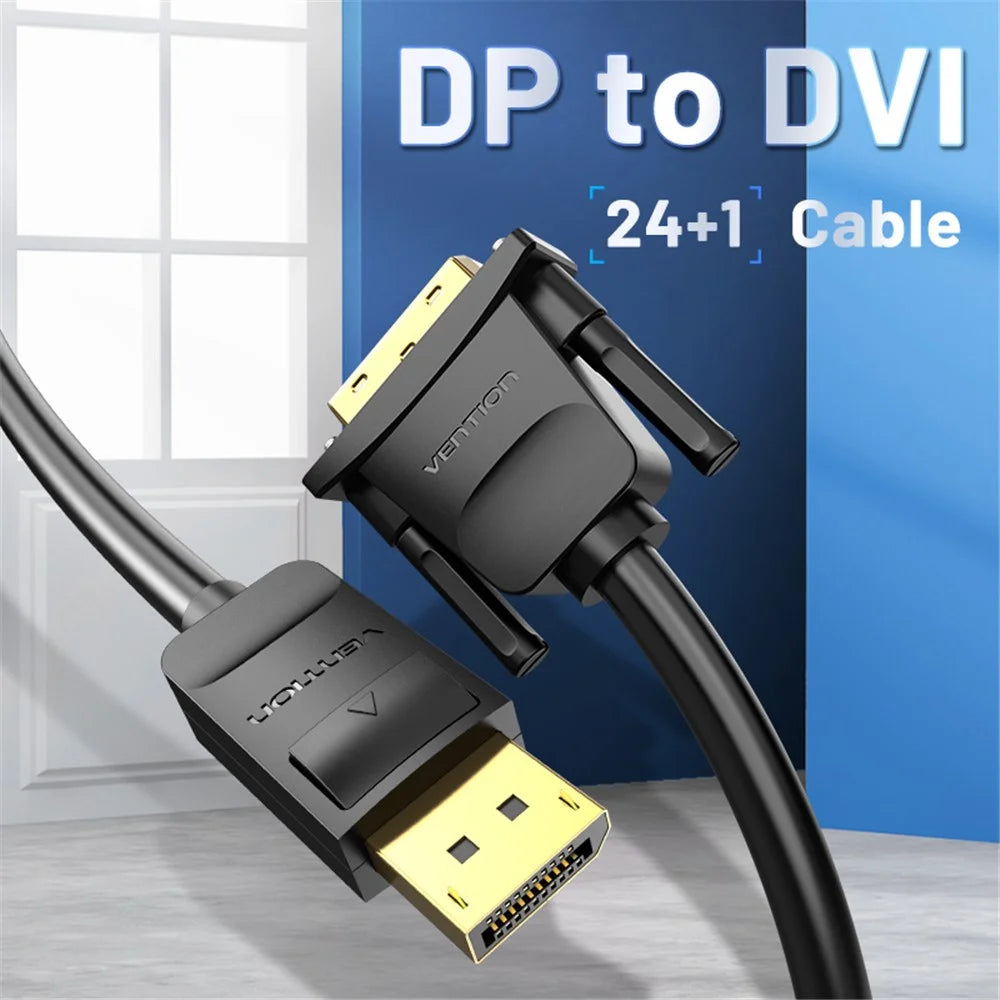 VENTION HAFBH 2m DP to DVI 24+1 Conversion Cable 1080P PVC HD Video Cord - Black - 2