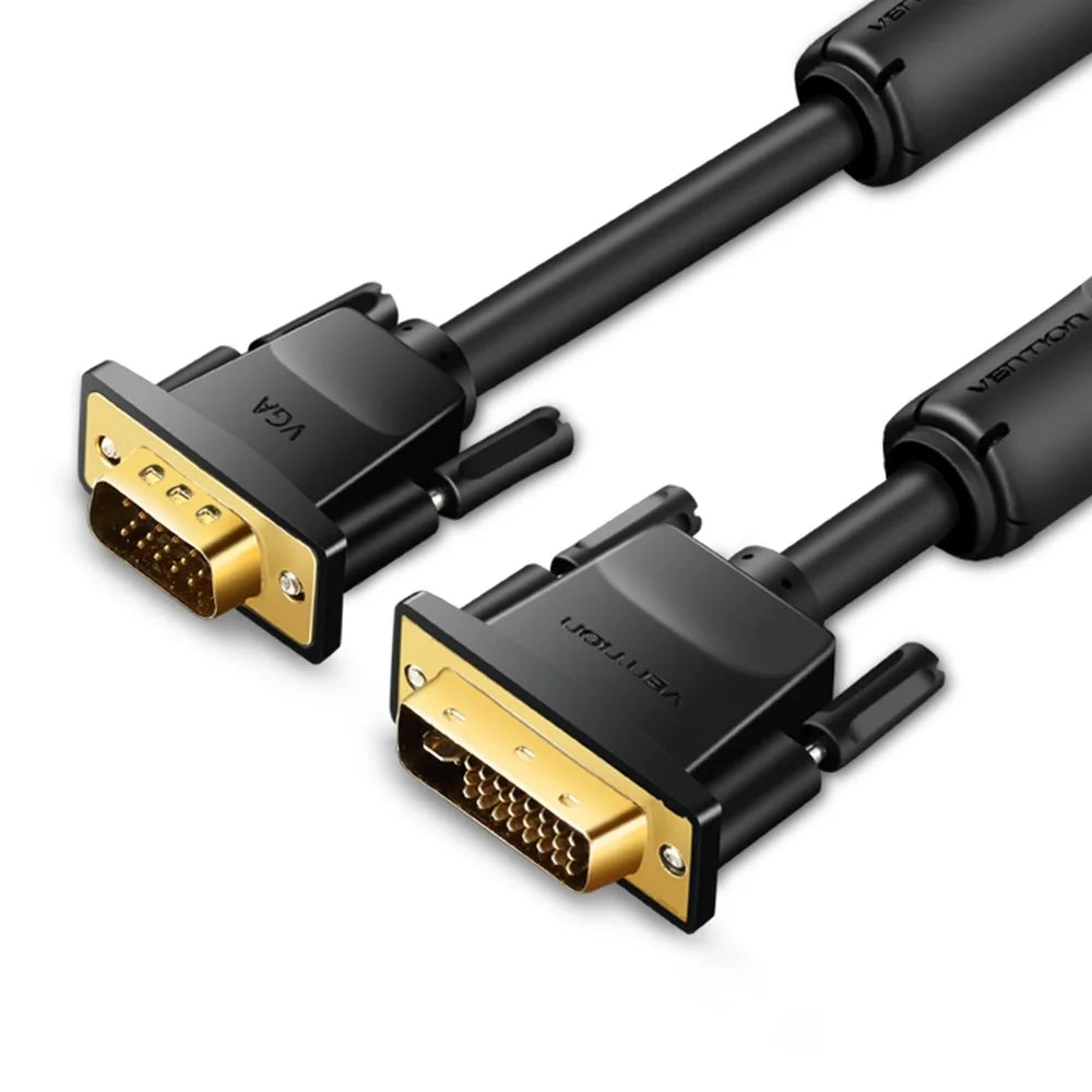 VENTION EACBH 2m 24+5 DVI to VGA Wire 1080P 60Hz Male to Male Gold Plated Adapter Cable - Black - 1