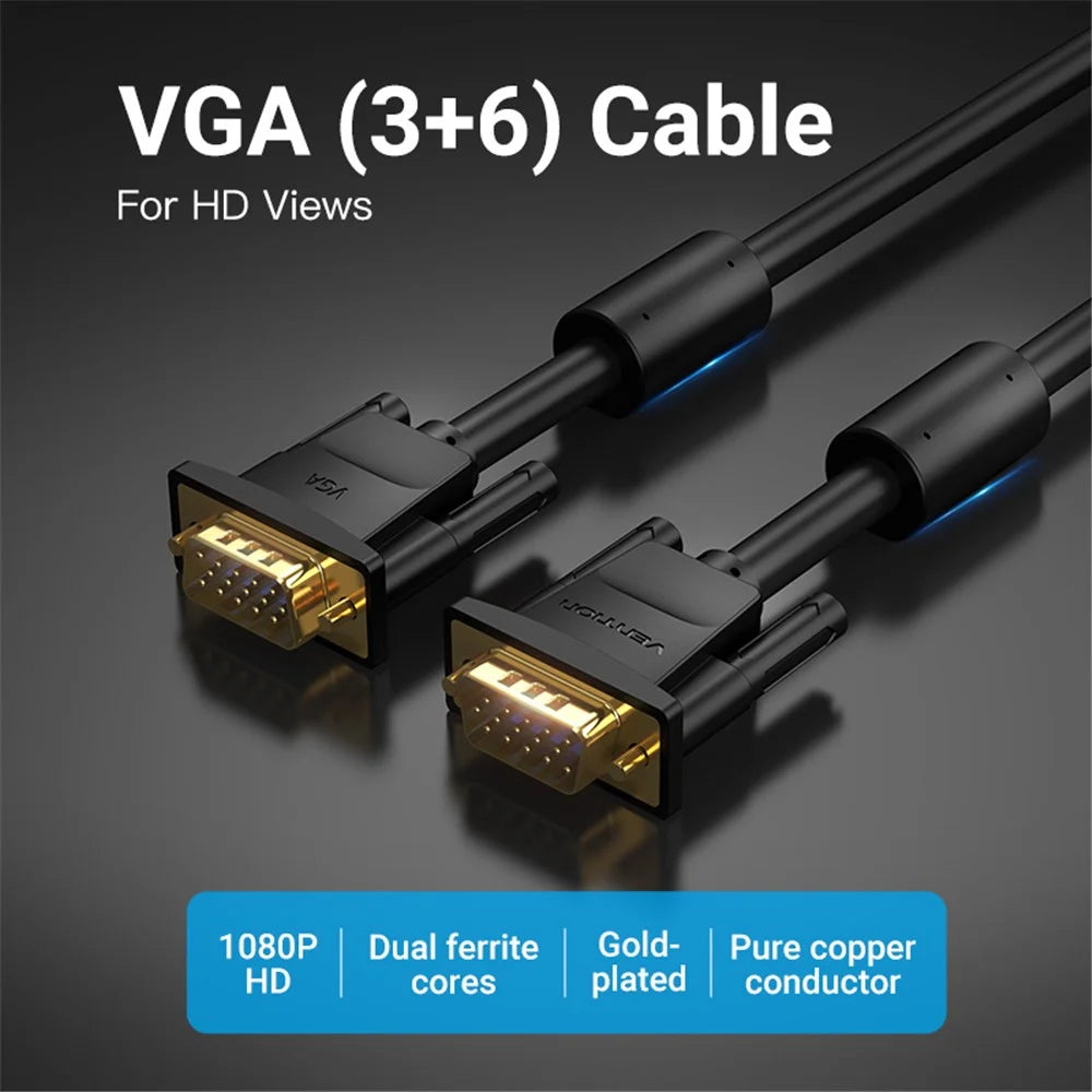 VENTION DAEBK 8m 1080P 60Hz VGA to VGA (3+6) Cable Male to Male Gold Plated Connector Wire - 2