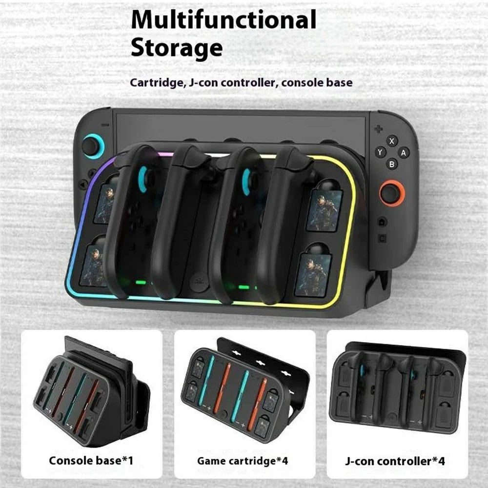 For Nintendo Switch 2 Wall Mounted Bracket Joycon Charging Dock with RGB Light Game Card Storage Stand - 4