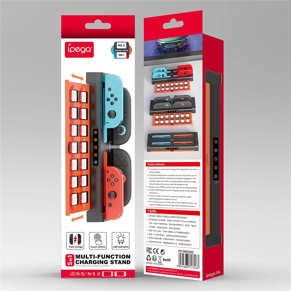 IPEGA PG-SW2252 For Nintendo Switch 1 / 2 Joy-Con Charging Dock Multi-Function Charging Stand with Game Card Storage - 6