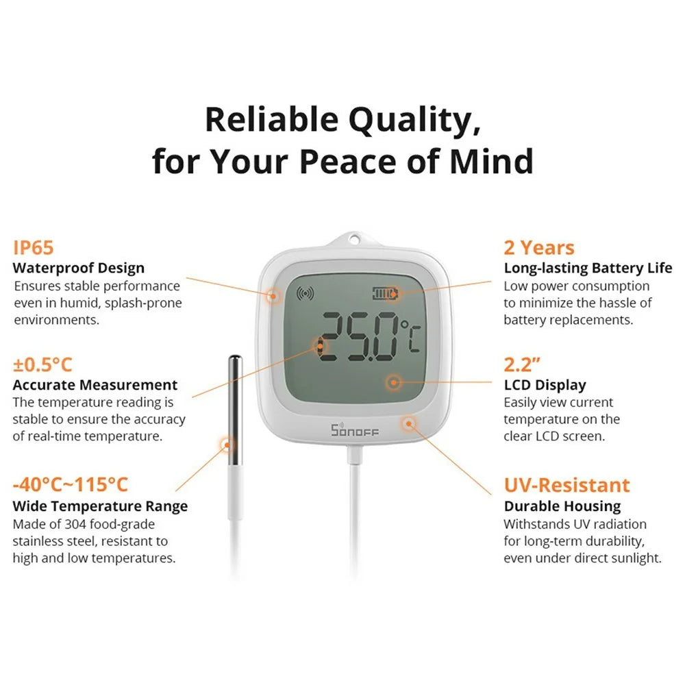 SONOFF SNZB-02LD Zigbee 3.0 LCD Smart Thermometer with Probe for Pool Bathtub Fridge Temperature Sensor - 7