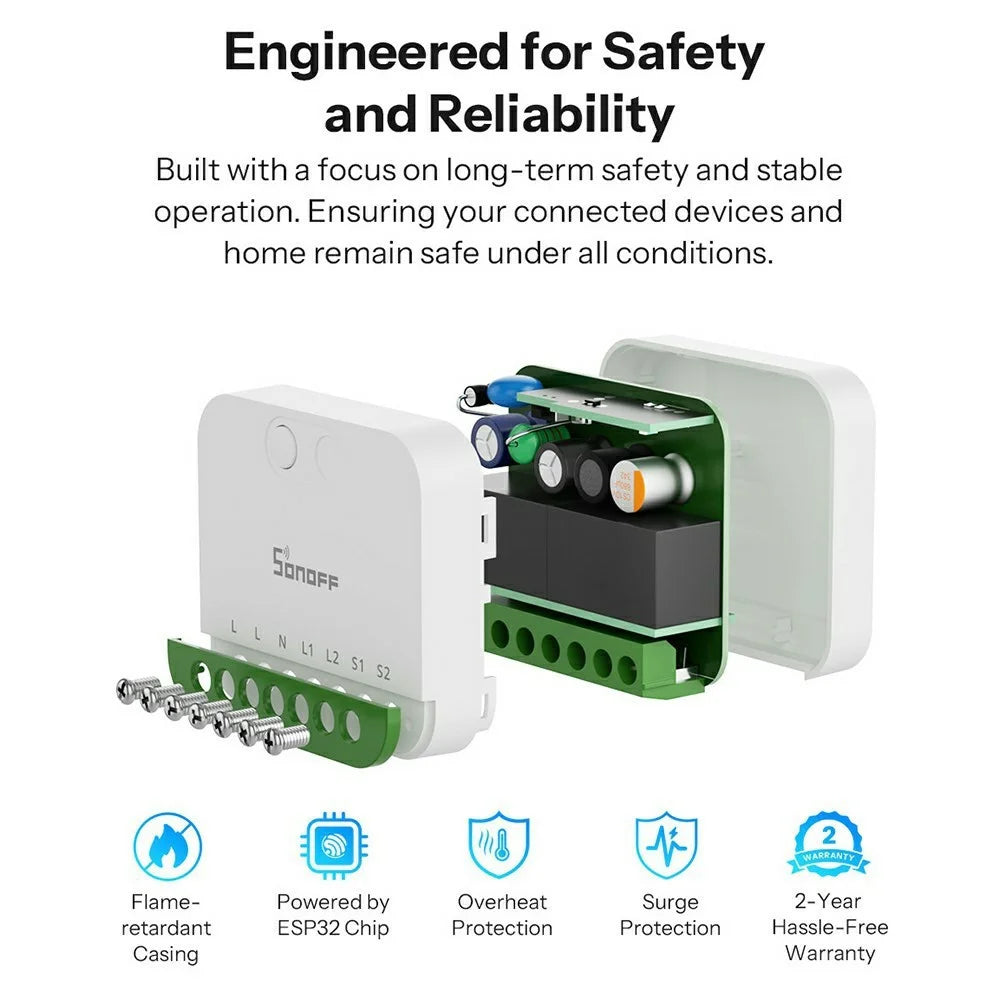 SONOFF MINI-2GS 2-Gang Smart Switch WiFi Matter-Compatible with Dual Load Control / Voice Assistant for Home Automation - White - 5