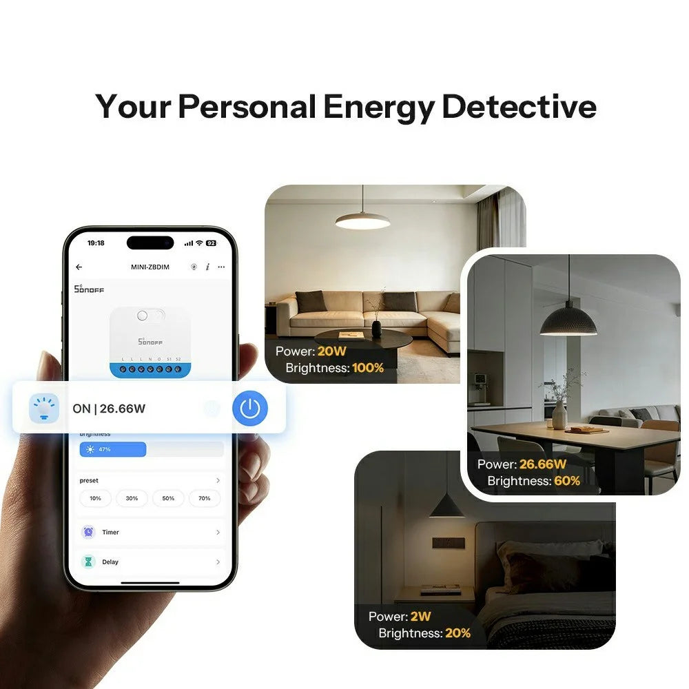 SONOFF MINI-ZBDIM Zigbee Smart Dimmer Switch Module Wireless Lighting Control for LED / Incandescent / Halogen Light - White - 7