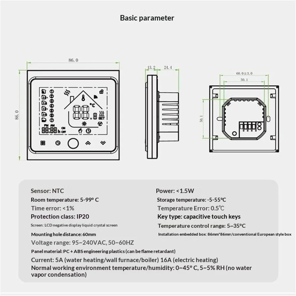 BHT-002GBLZB ZigBee Smart Thermostat Precise Temperature Control LCD Touch Screen Heating Controller - Black - 4