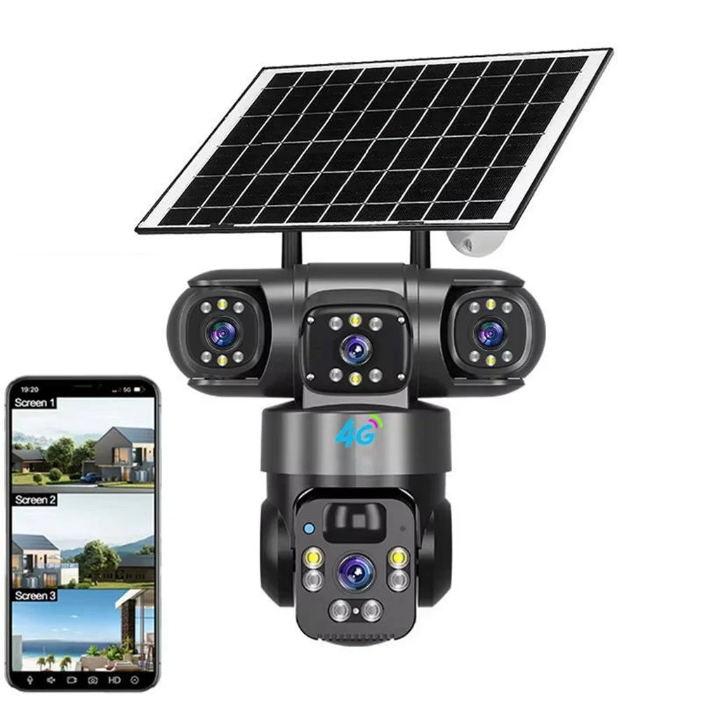 360 Degrees Panoramic Solar Security Camera 3 Screens 6MP Wireless WiFi Outdoor AI Human Detection Monitor Cam - 1